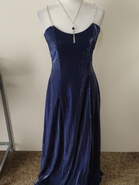 Scott McClintock Shimmery Navy Blue Maxi Dress with Rhinestone Straps